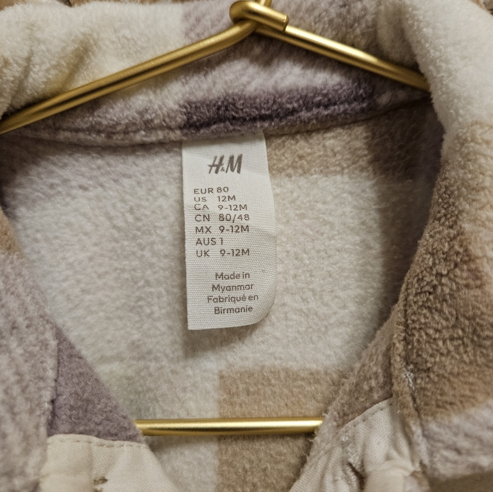 H&M Kids Checkered Fleece Shirt - Cream, Purple, Taupe - Picture 2 of 3